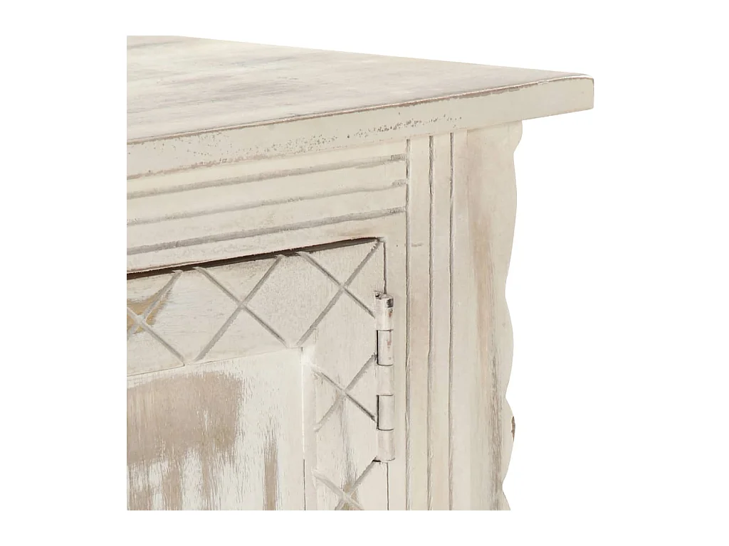 Meuble TV Blanc 140x30x35 cm Bois massif de manguier