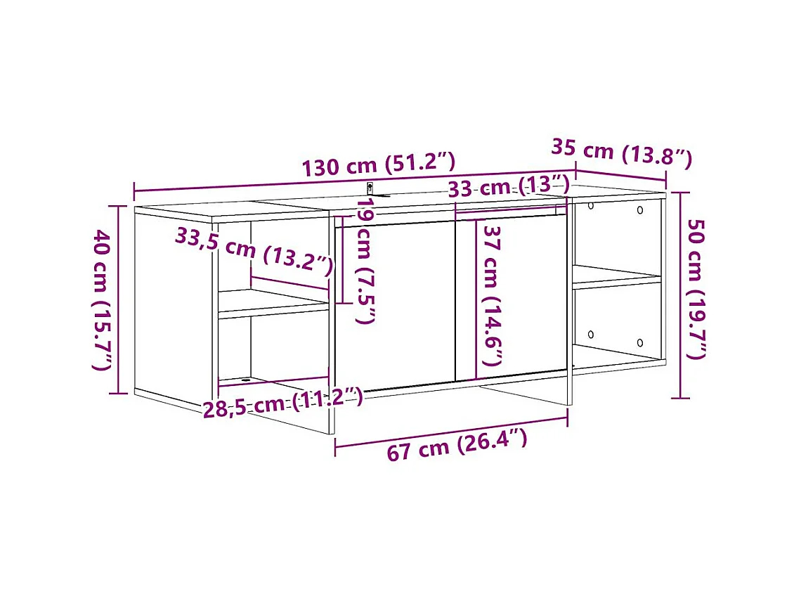 Meuble TV vieux bois 130x35x50 cm bois d'ingénierie