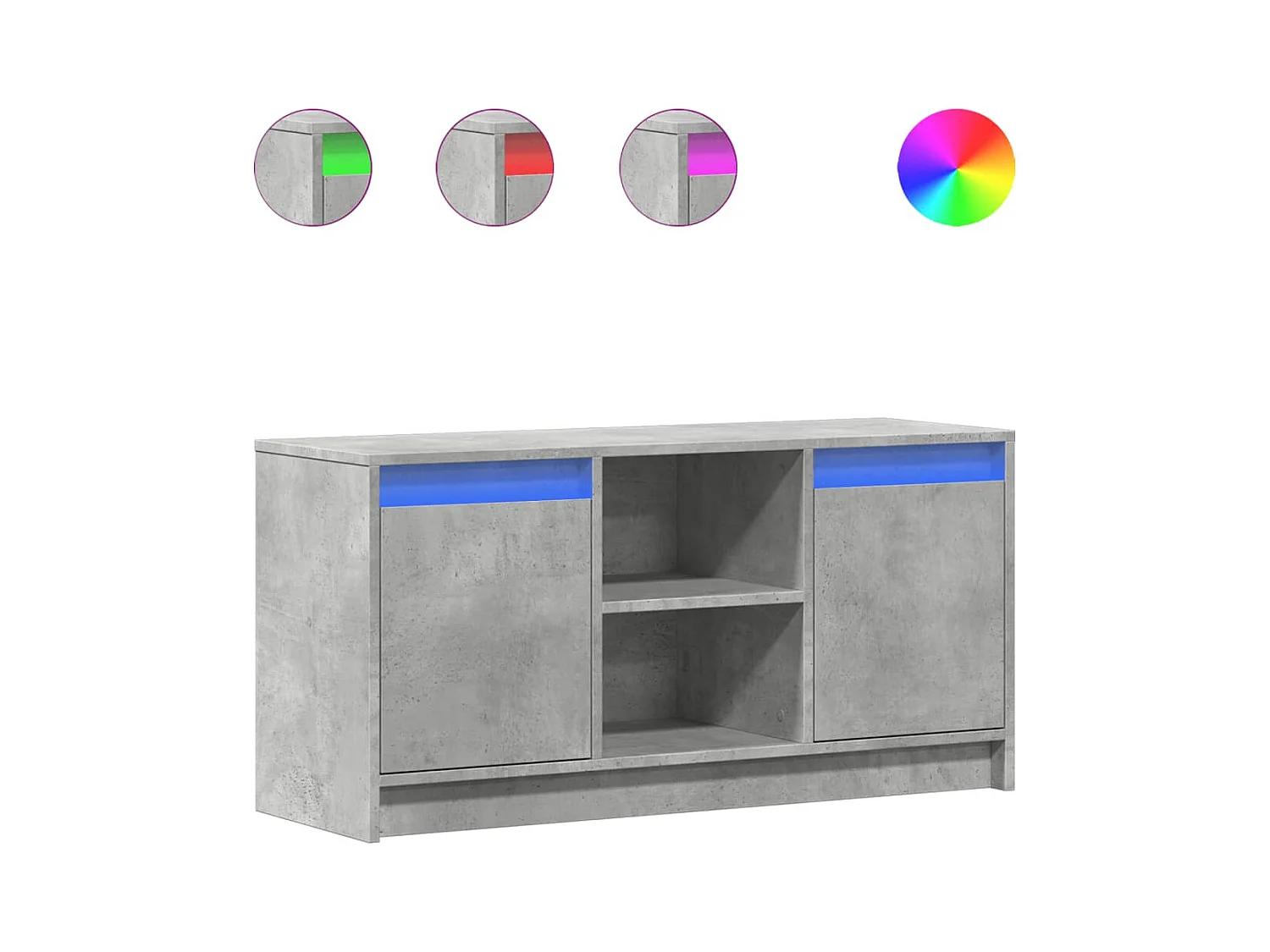 Meuble TV avec LED gris béton 100x34x50 cm bois d'ingénierie