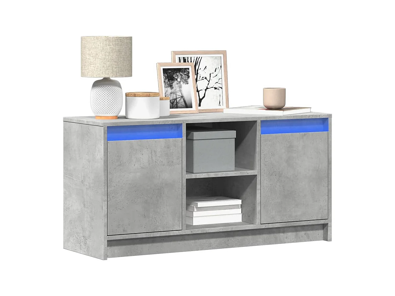 Betongrauer TV-Schrank mit LED 100x34x50 cm Holzwerkstoff
