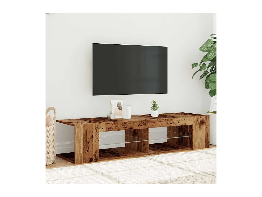 Meuble TV avec lumières LED vieux bois bois d'ingénierie