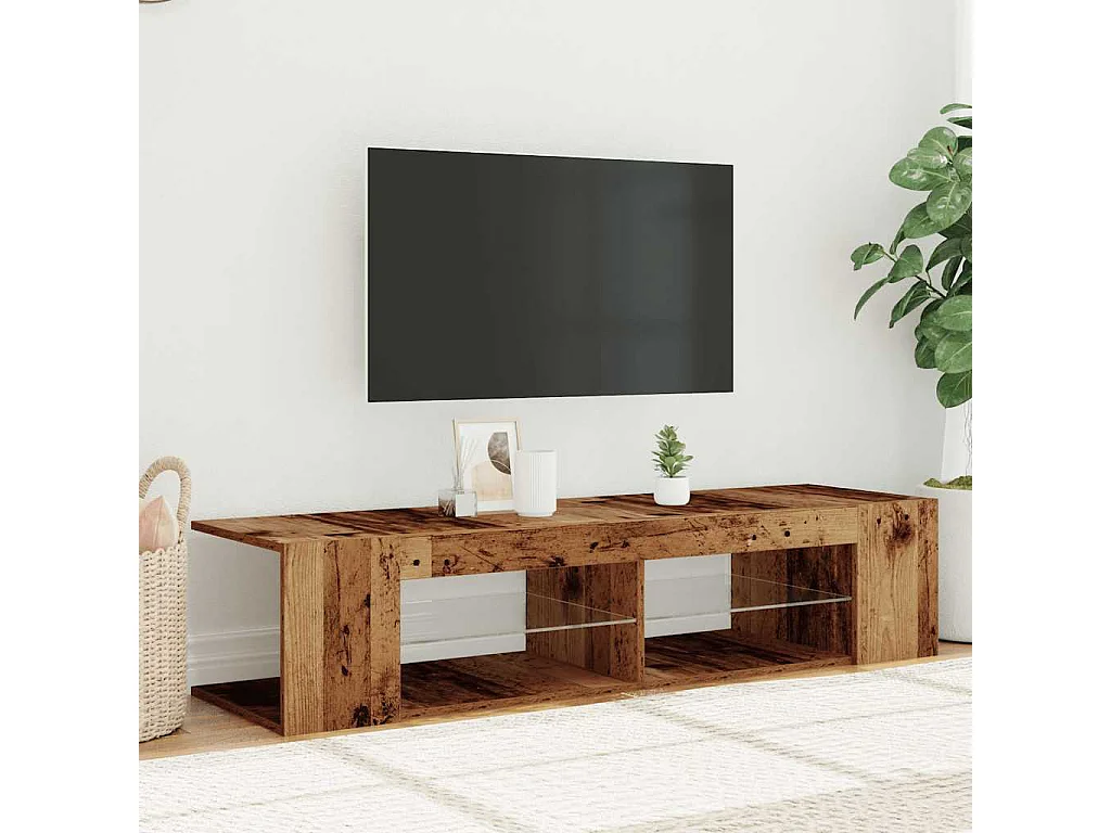 Meuble TV avec lumières LED vieux bois bois d'ingénierie
