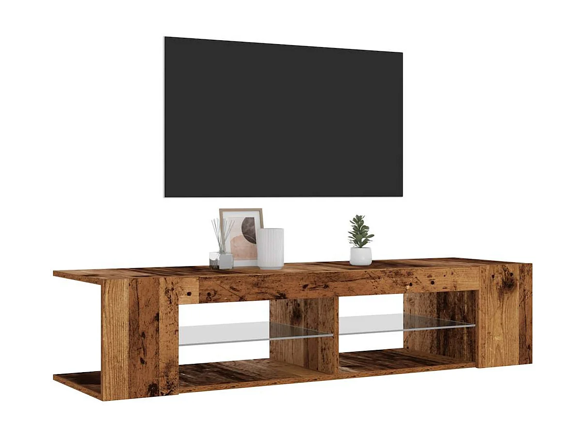 Meuble TV avec lumières LED vieux bois bois d'ingénierie