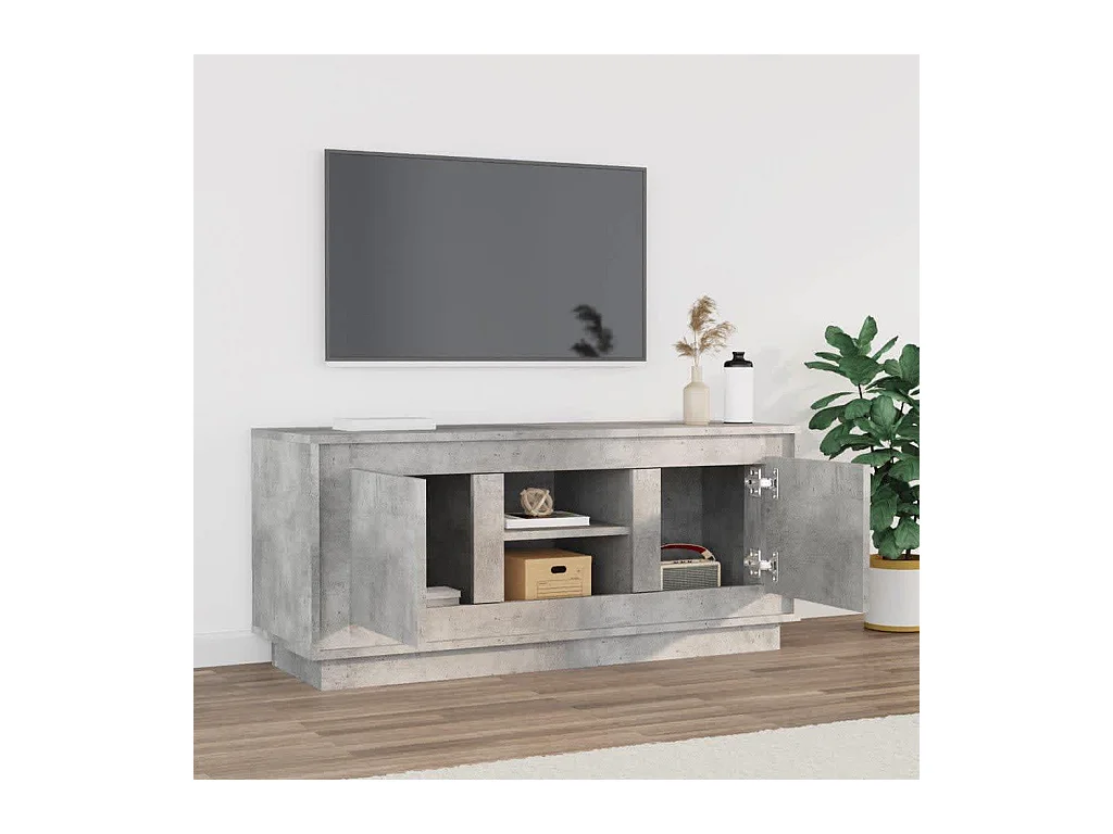 Meuble TV gris béton 102x35x45 cm bois d'ingénierie