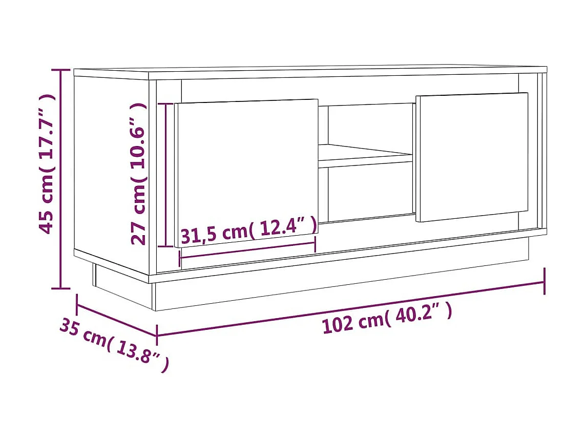 Meuble TV gris béton 102x35x45 cm bois d'ingénierie