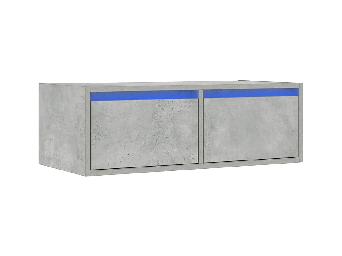 Meuble TV avec lumières LED gris béton 75x35,5x25 cm