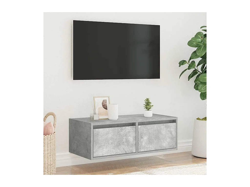 Meuble TV avec lumières LED gris béton 75x35,5x25 cm
