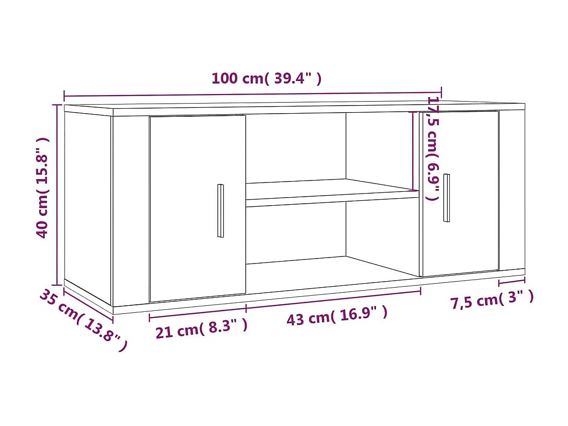 Meuble TV Noir 100x35x40 cm Bois d'ingénierie