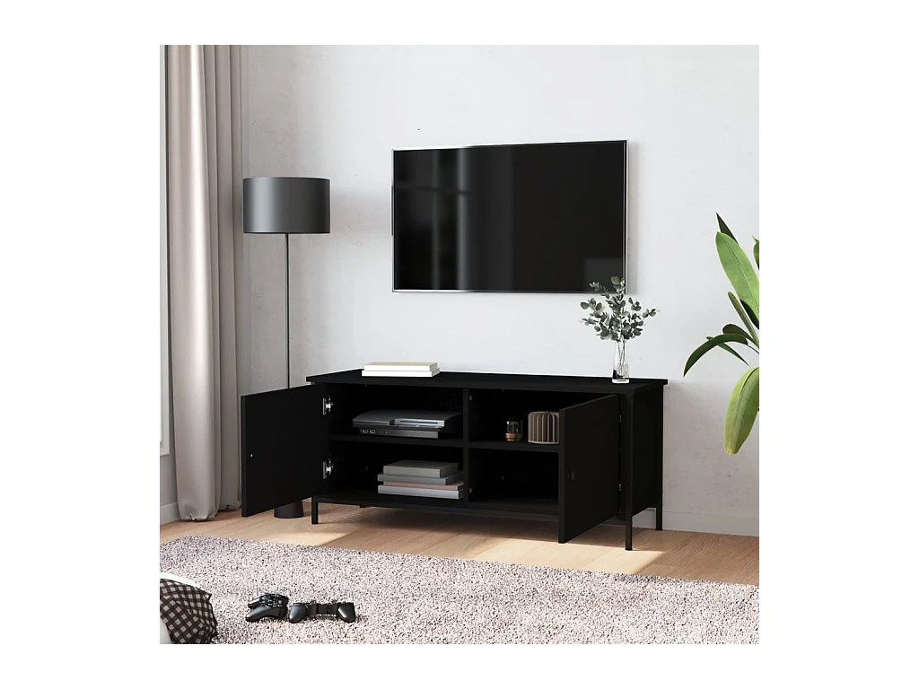 Meuble TV avec portes noir 102x35x45 cm bois d'ingénierie