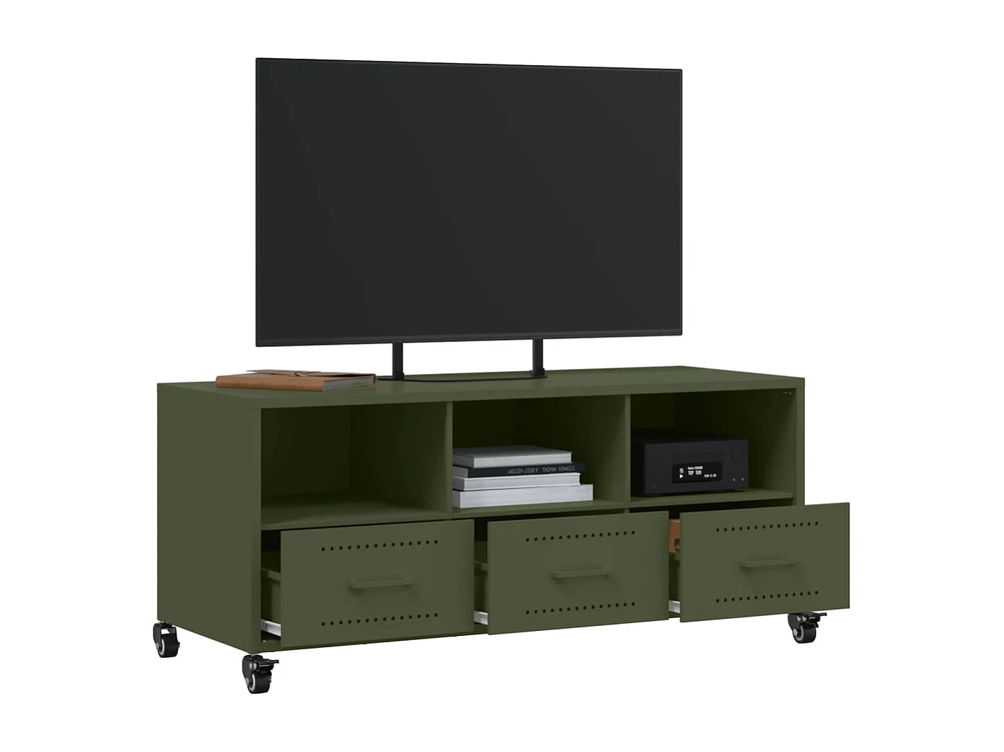 Meuble TV vert olive 100,5x39x43,5 cm acier