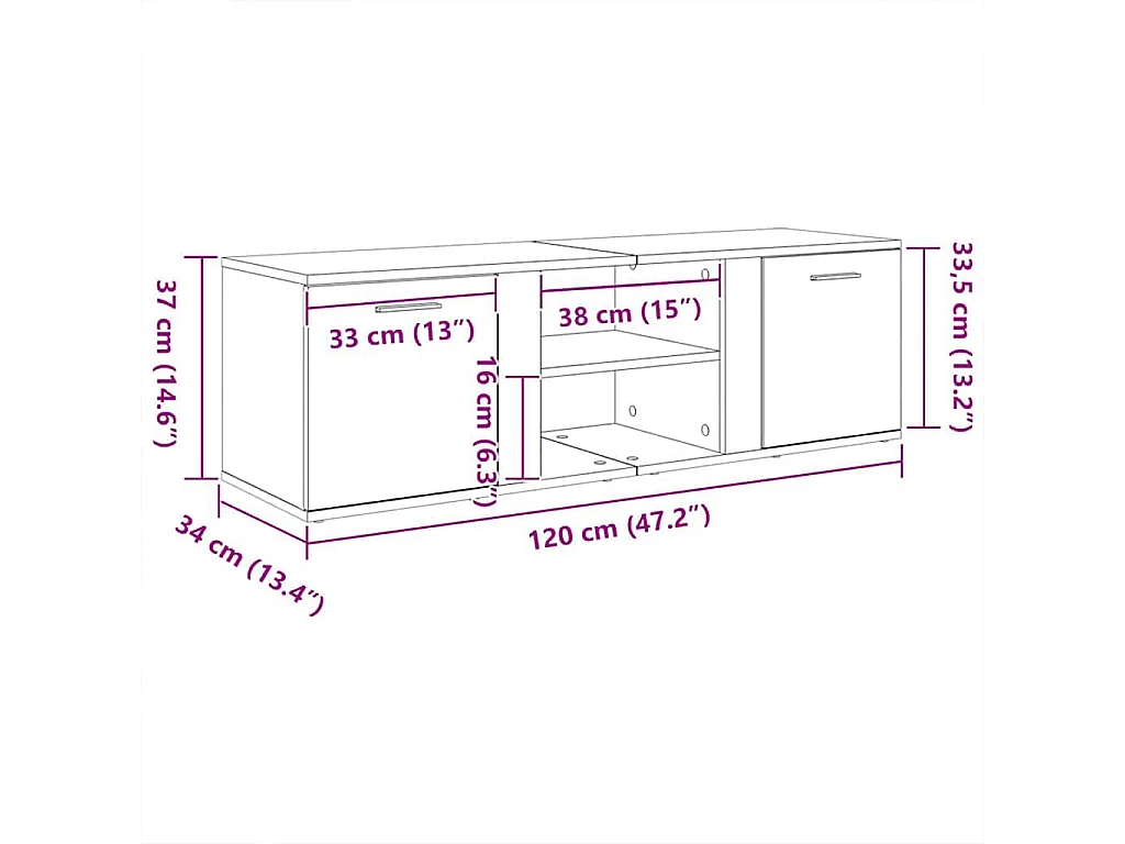 Meuble TV chêne marron 120x34x37 cm bois d'ingénierie