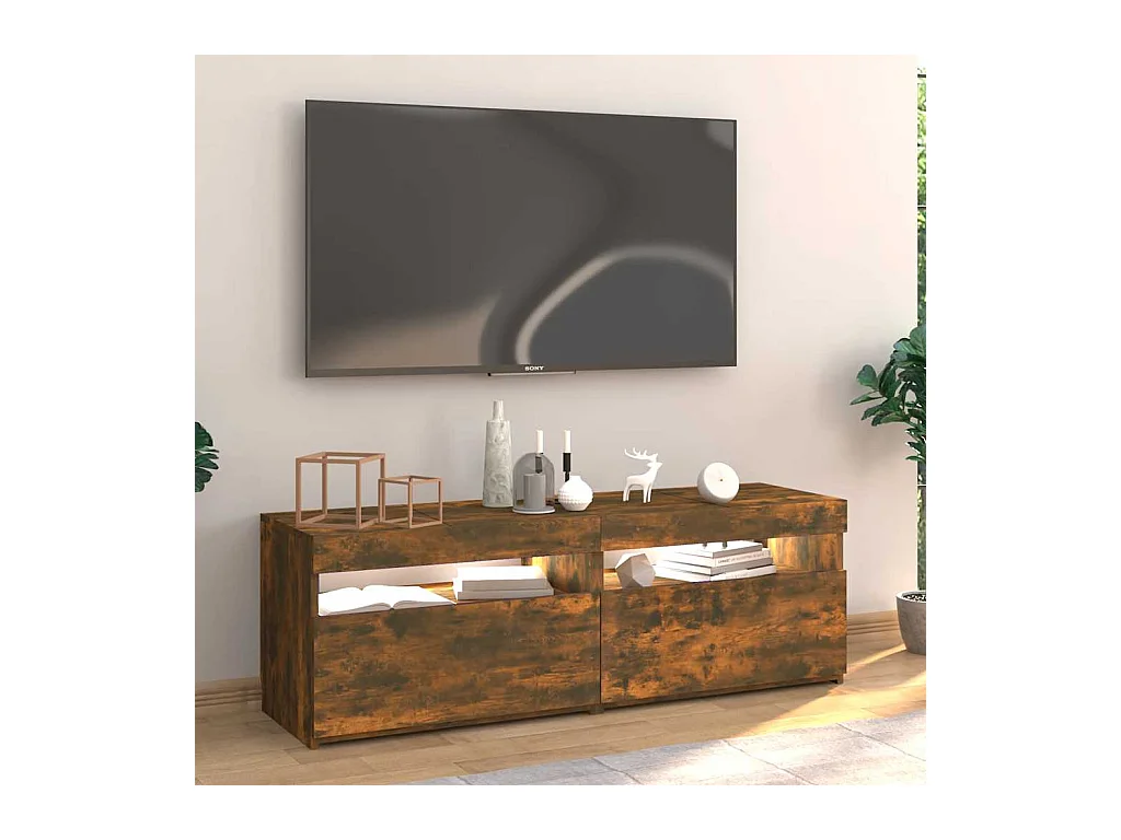 Meuble TV avec lumières LED chêne fumé 120x35x40 cm