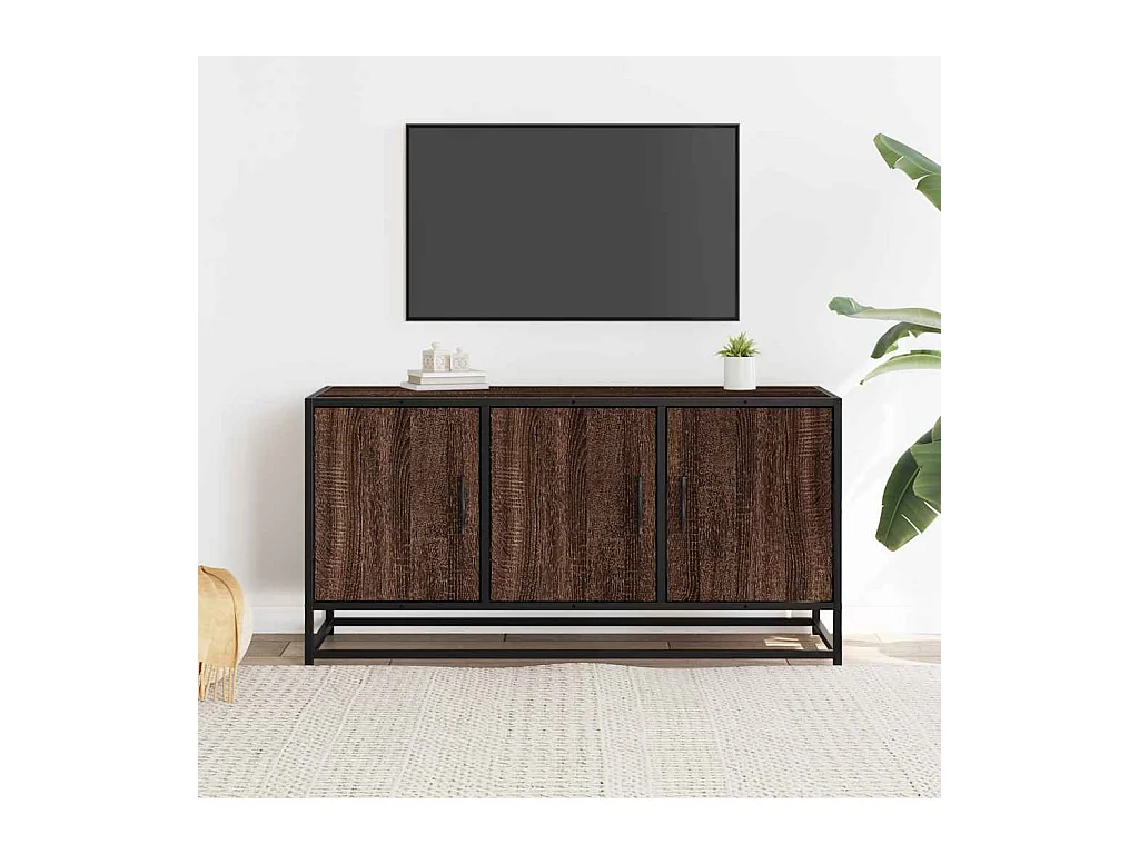 Meuble TV chêne marron 100x35x50 cm bois d'ingénierie et métal