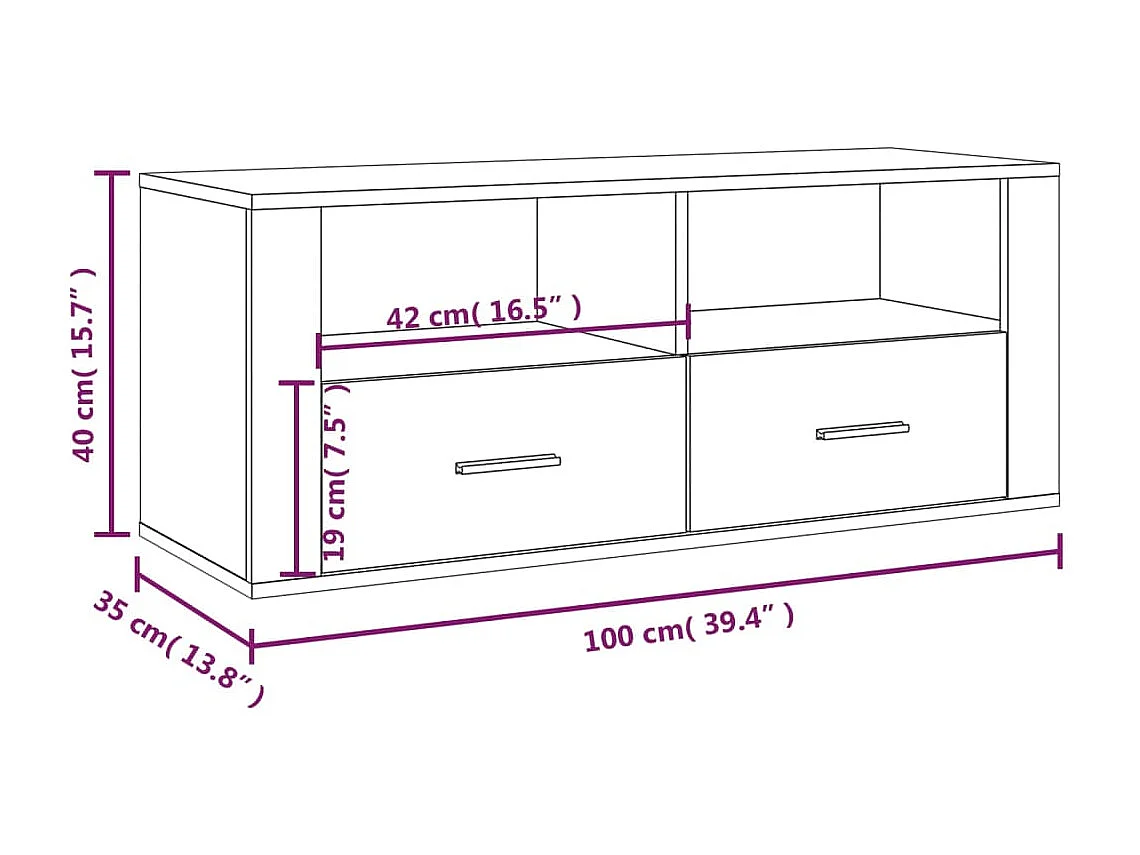 Meuble TV Gris béton 100x35x40 cm Bois d'ingénierie
