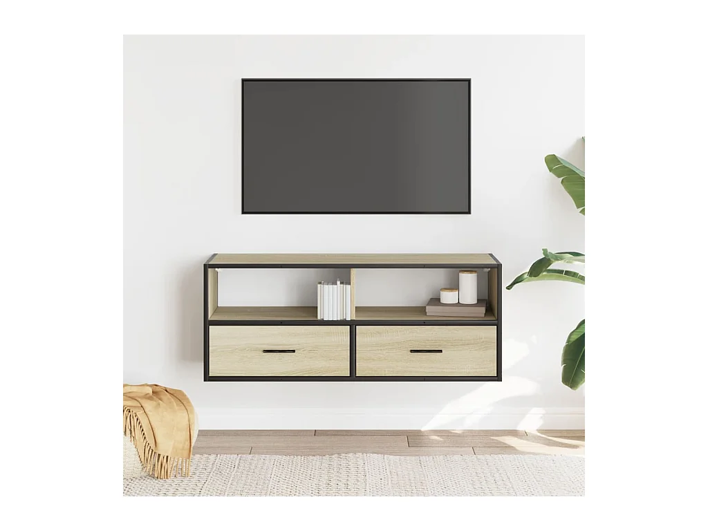 Meuble TV chêne sonoma 100x31x39,5cm bois d'ingénierie et métal