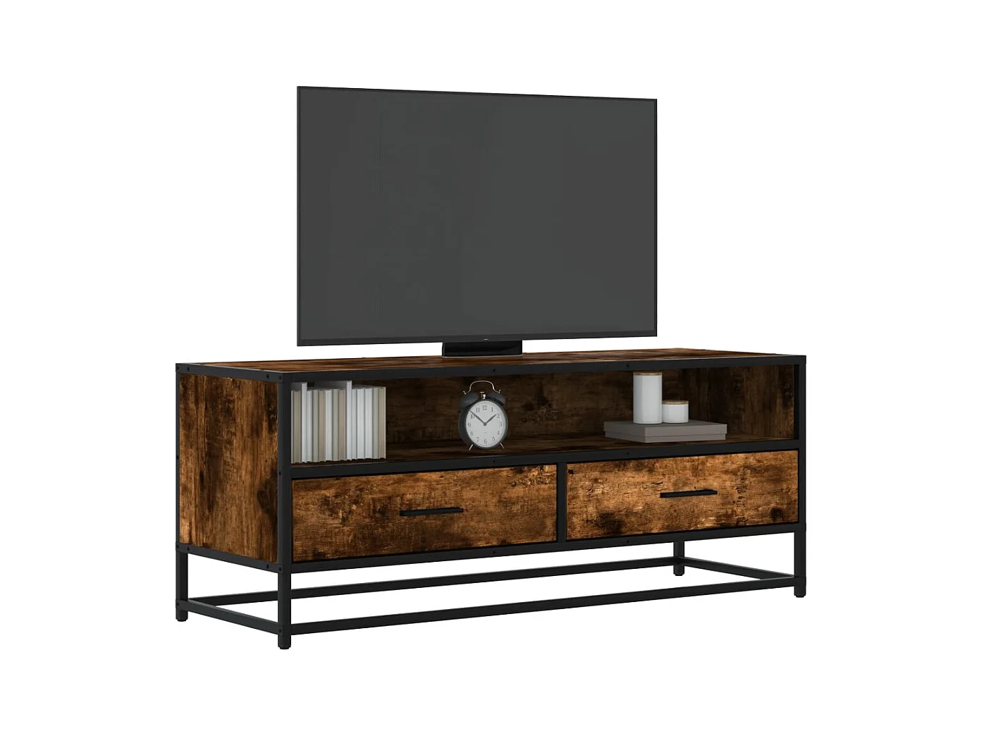 Meuble TV chêne fumé 100x34,5x40 cm bois d'ingénierie et métal