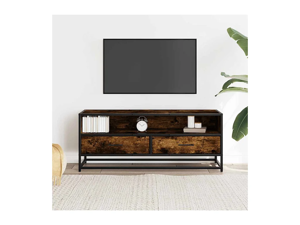Meuble TV chêne fumé 100x34,5x40 cm bois d'ingénierie et métal