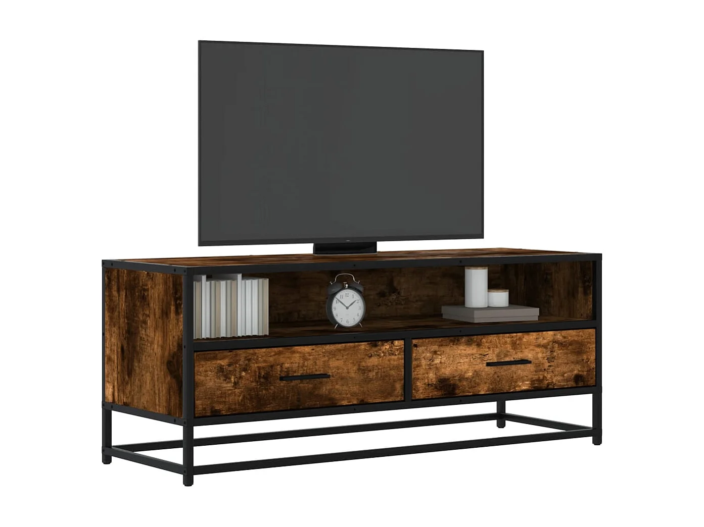 Meuble TV chêne fumé 100x34,5x40 cm bois d'ingénierie et métal