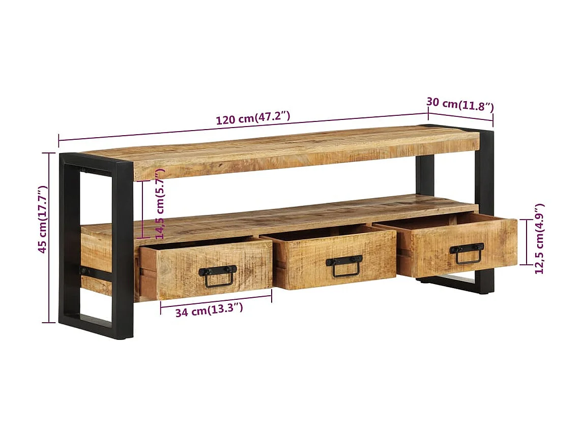 TV-meubel 120x30x45 cm Massief mangohout