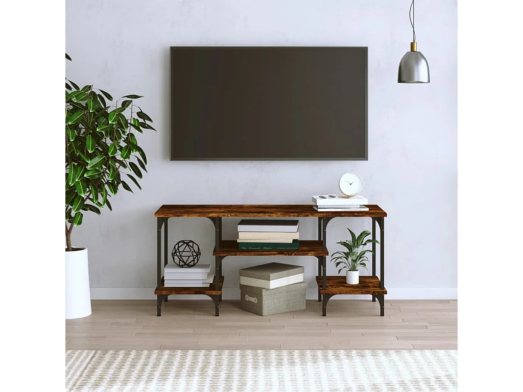 Meuble TV chêne fumé 102x35x45,5 cm bois d'ingénierie