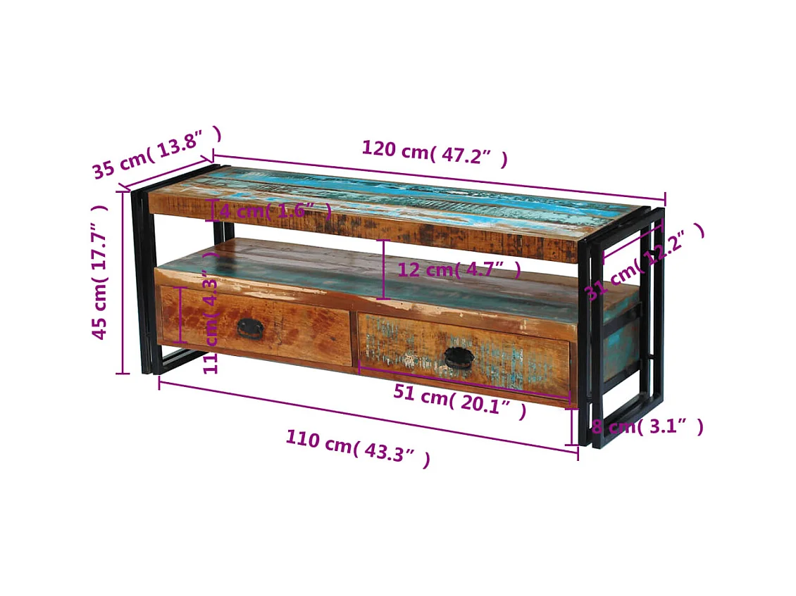 Mobile TV in legno massello di recupero