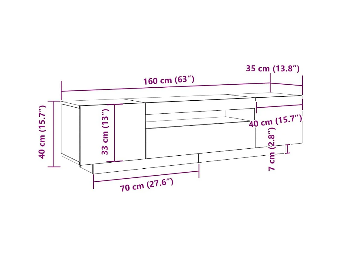 Meuble TV Noir 160 x 35 x 40 cm Bois d'ingénierie
