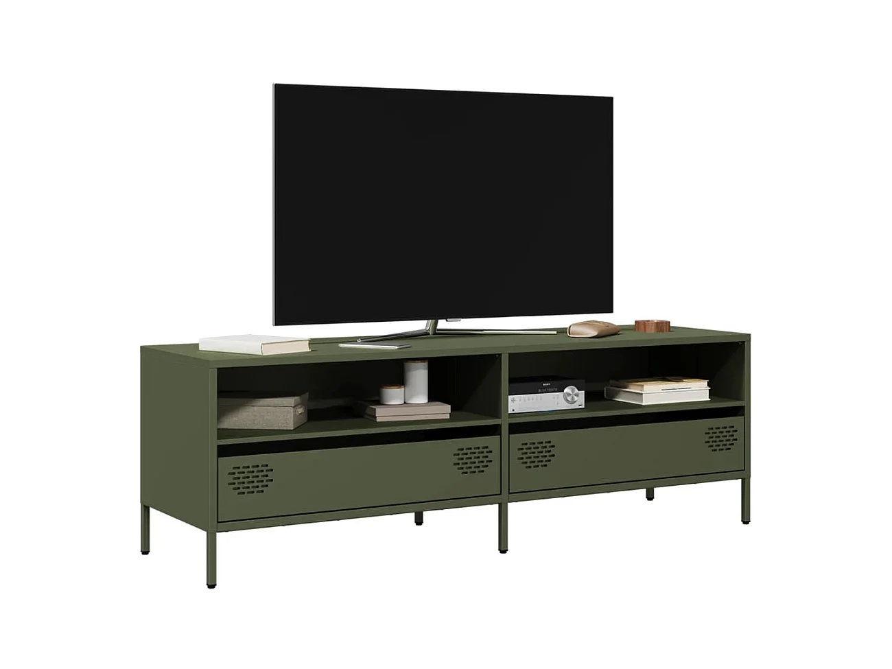 Mobile porta TV verde oliva 135x39x43,5 cm in acciaio laminato a freddo