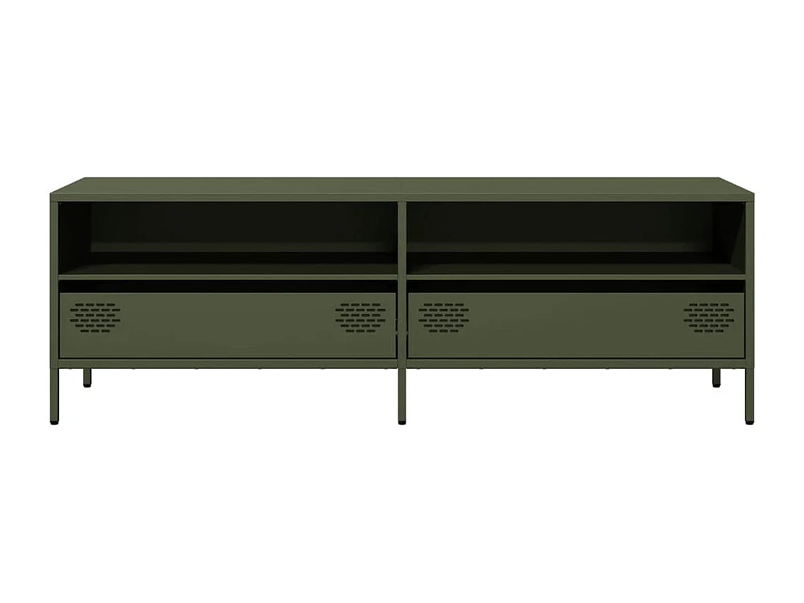 Meuble TV vert olive 135x39x43,5 cm acier laminé à froid