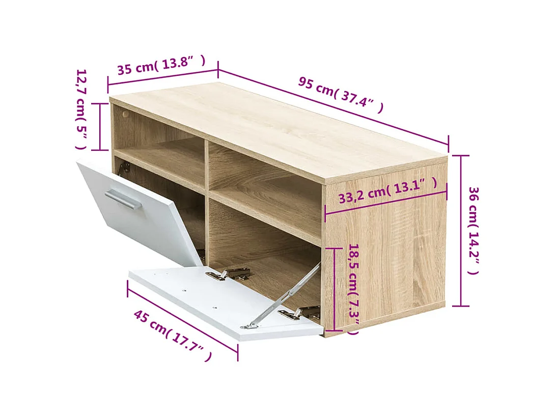 Meuble TV Bois d’ingénierie 95x35x36 cm Chêne et blanc