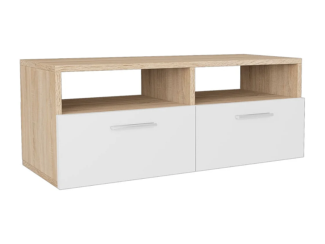 Meuble TV Bois d’ingénierie 95x35x36 cm Chêne et blanc