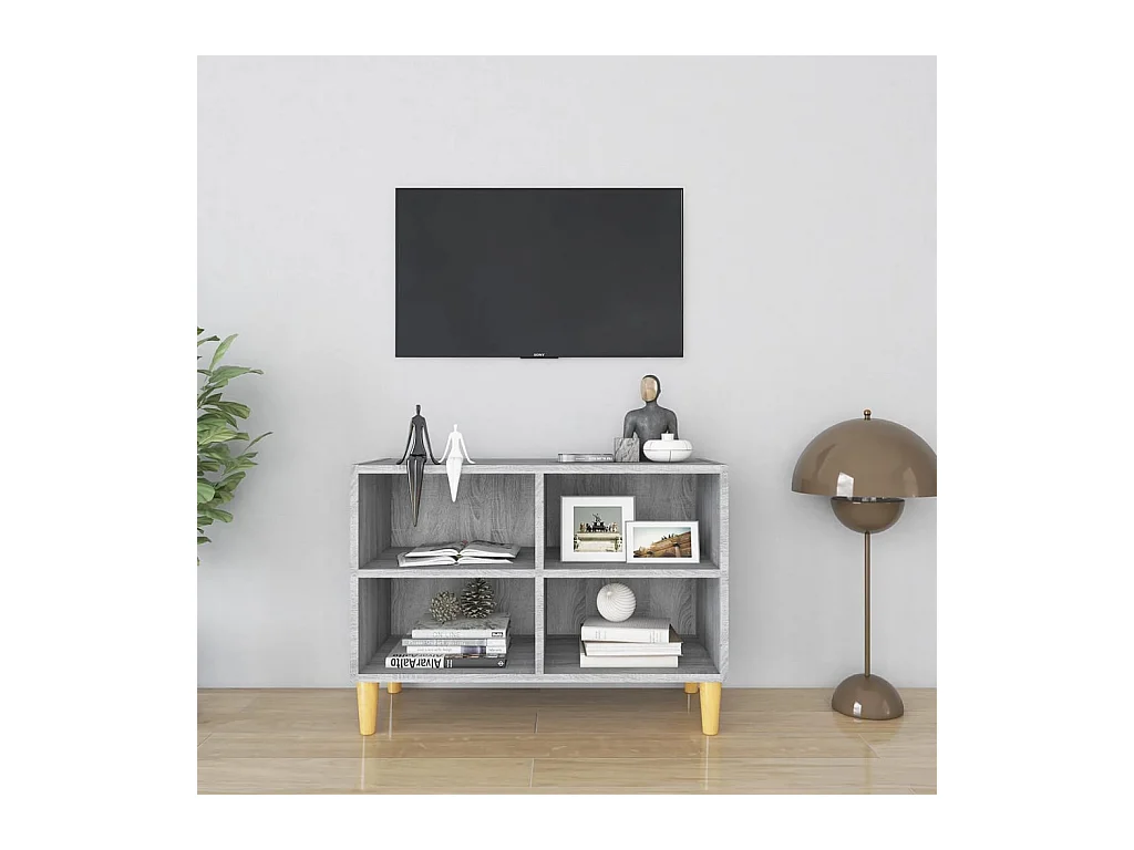 Meuble TV avec pieds en bois massif Sonoma gris 69,5x30x50 cm