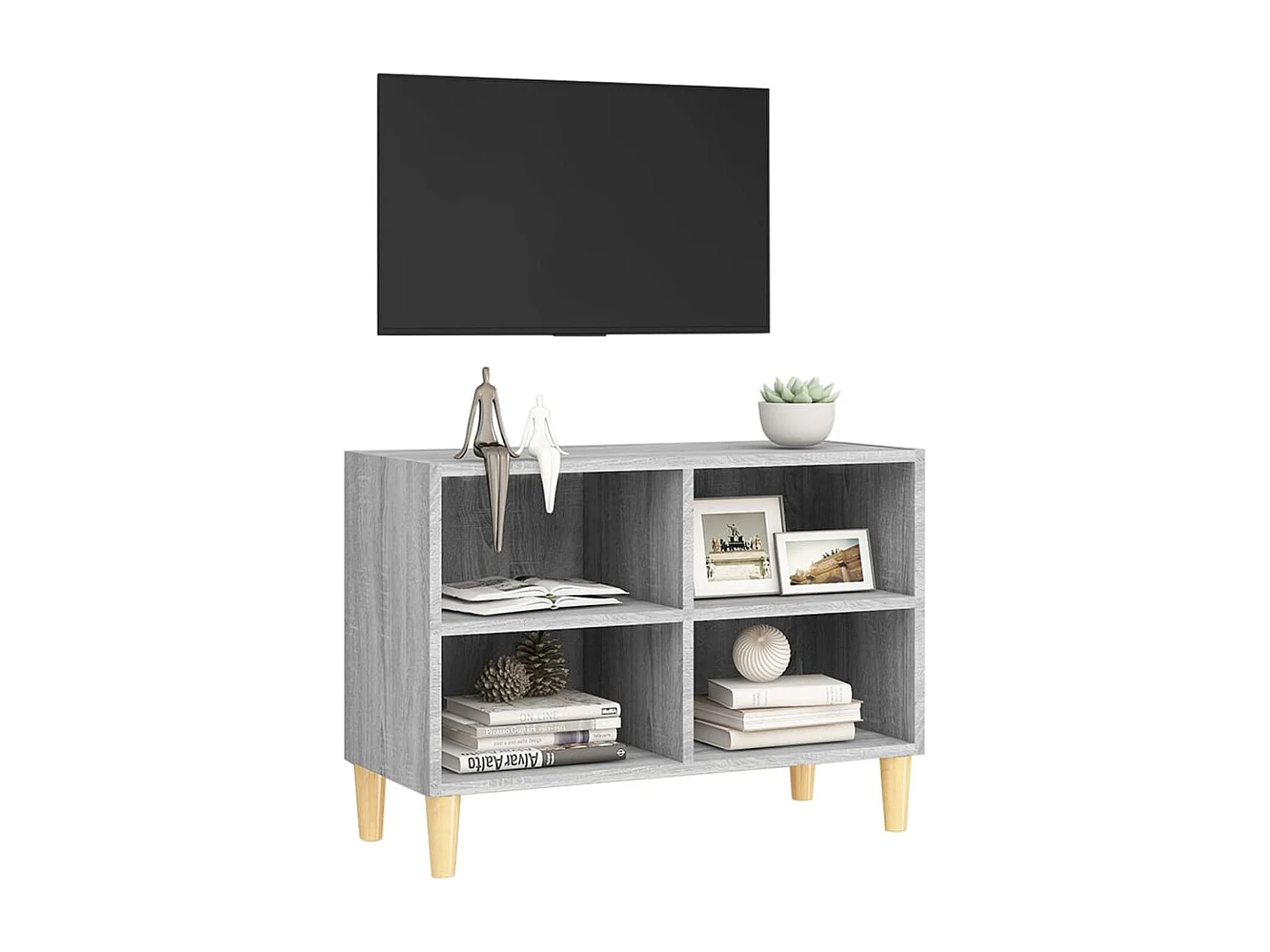 Meuble TV avec pieds en bois massif Sonoma gris 69,5x30x50 cm