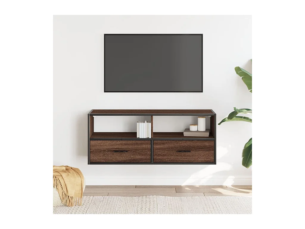 Meuble TV chêne marron 100x31x39,5cm bois d'ingénierie et métal