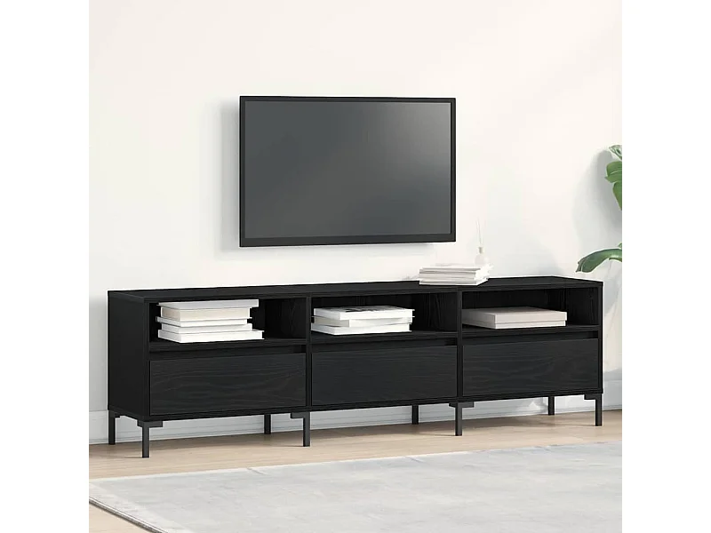 Zwarte eikenhouten tv-kast 150x30x44,5 cm, bewerkt hout