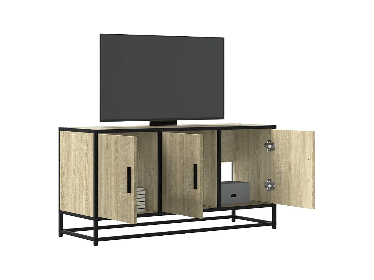 Meuble TV chêne sonoma 100x35x50 cm bois d'ingénierie et métal