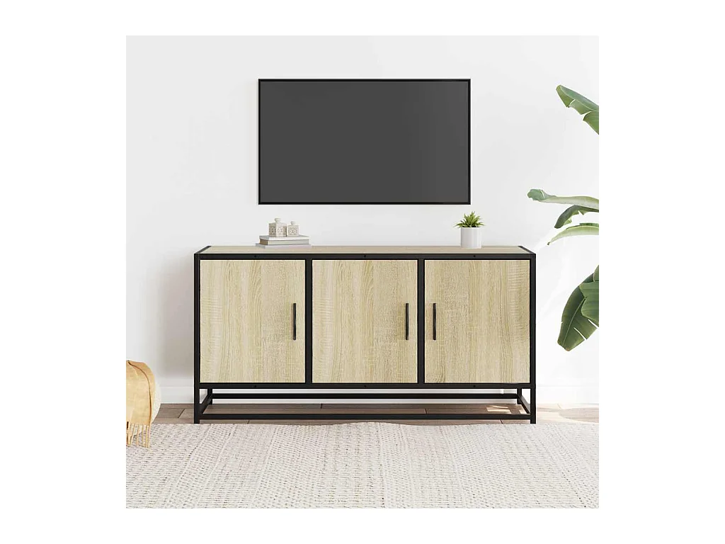 Meuble TV chêne sonoma 100x35x50 cm bois d'ingénierie et métal