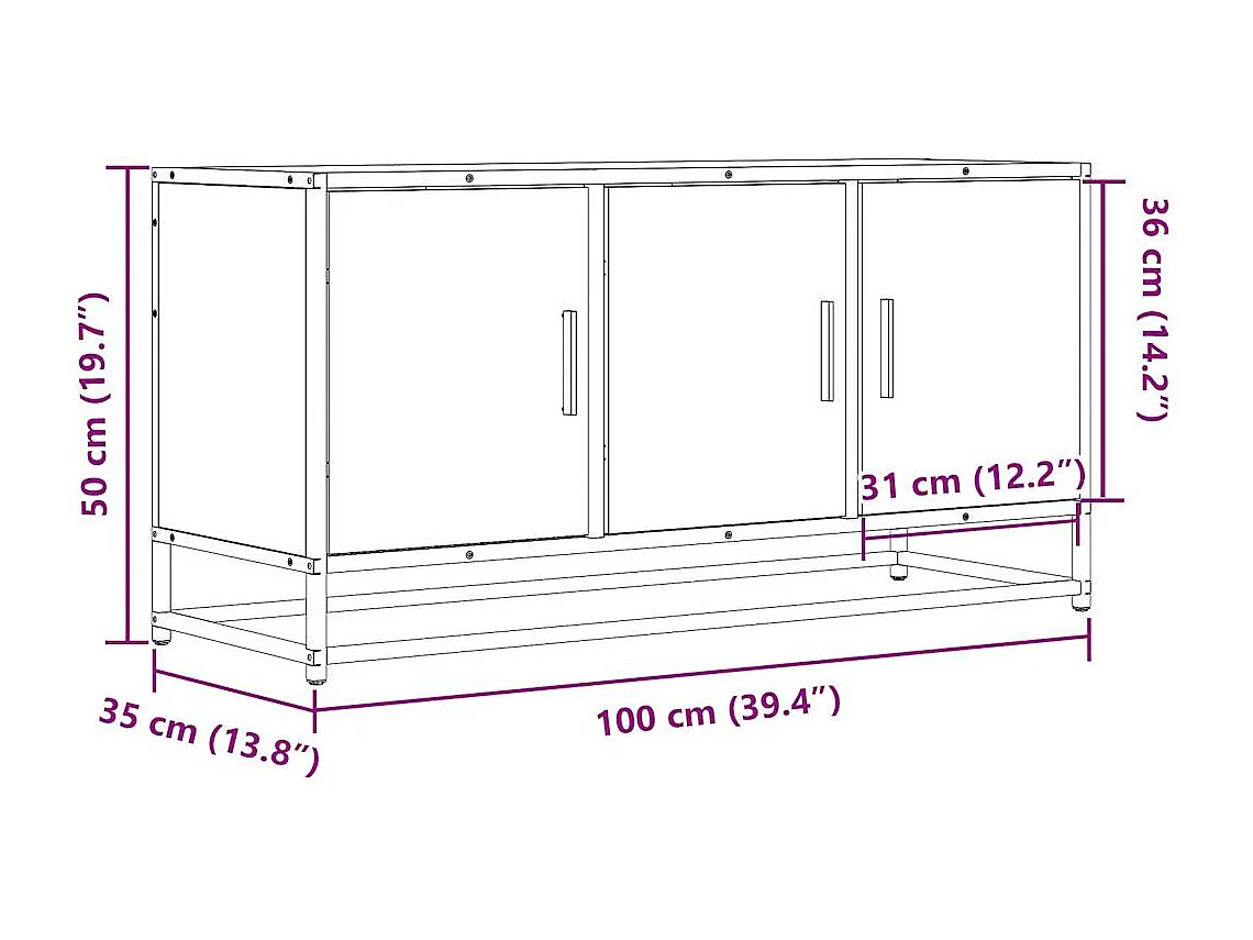 Meuble TV chêne sonoma 100x35x50 cm bois d'ingénierie et métal
