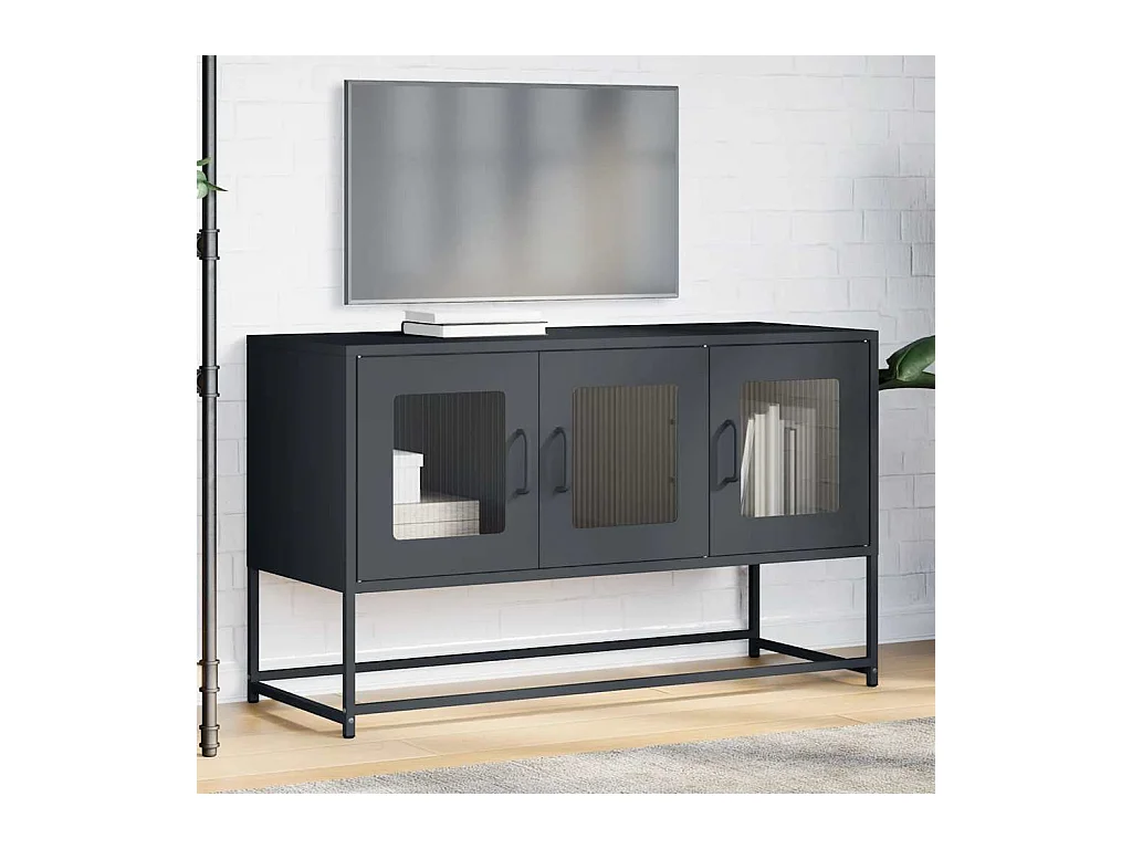 Meuble TV anthracite 100,5x39x60,5 cm acier laminé à froid