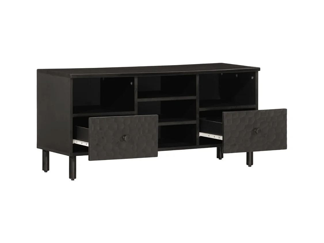 Meuble TV noir 100x33x46 cm bois massif de manguier