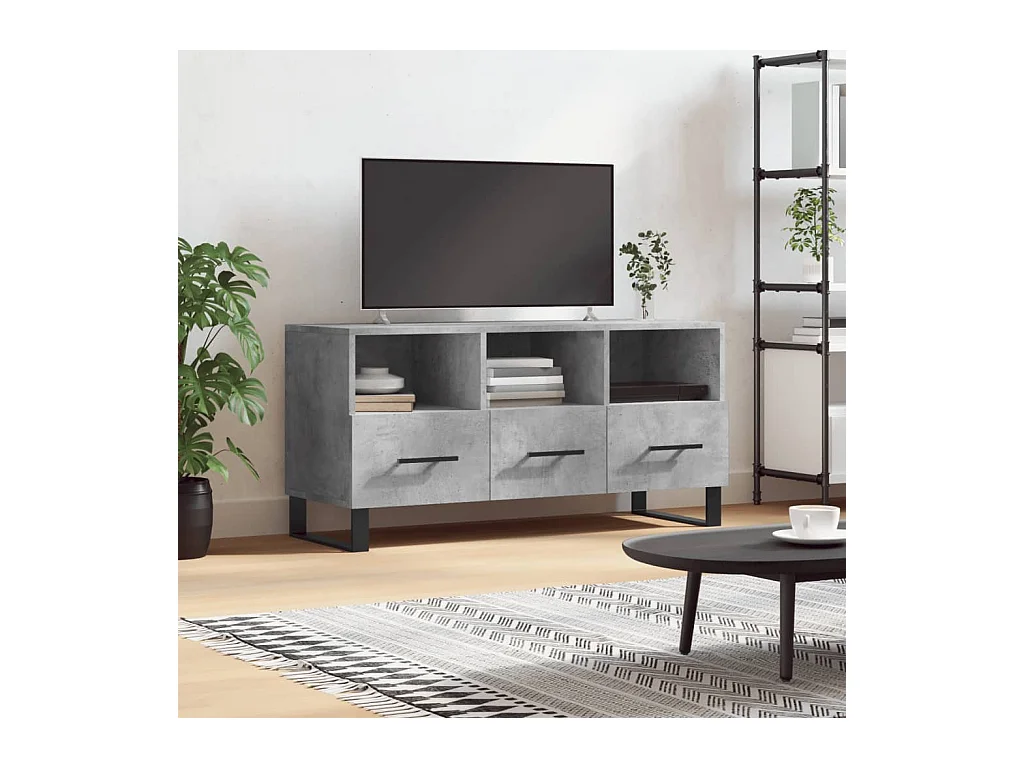 Meuble TV gris béton 102x36x50 cm bois d'ingénierie