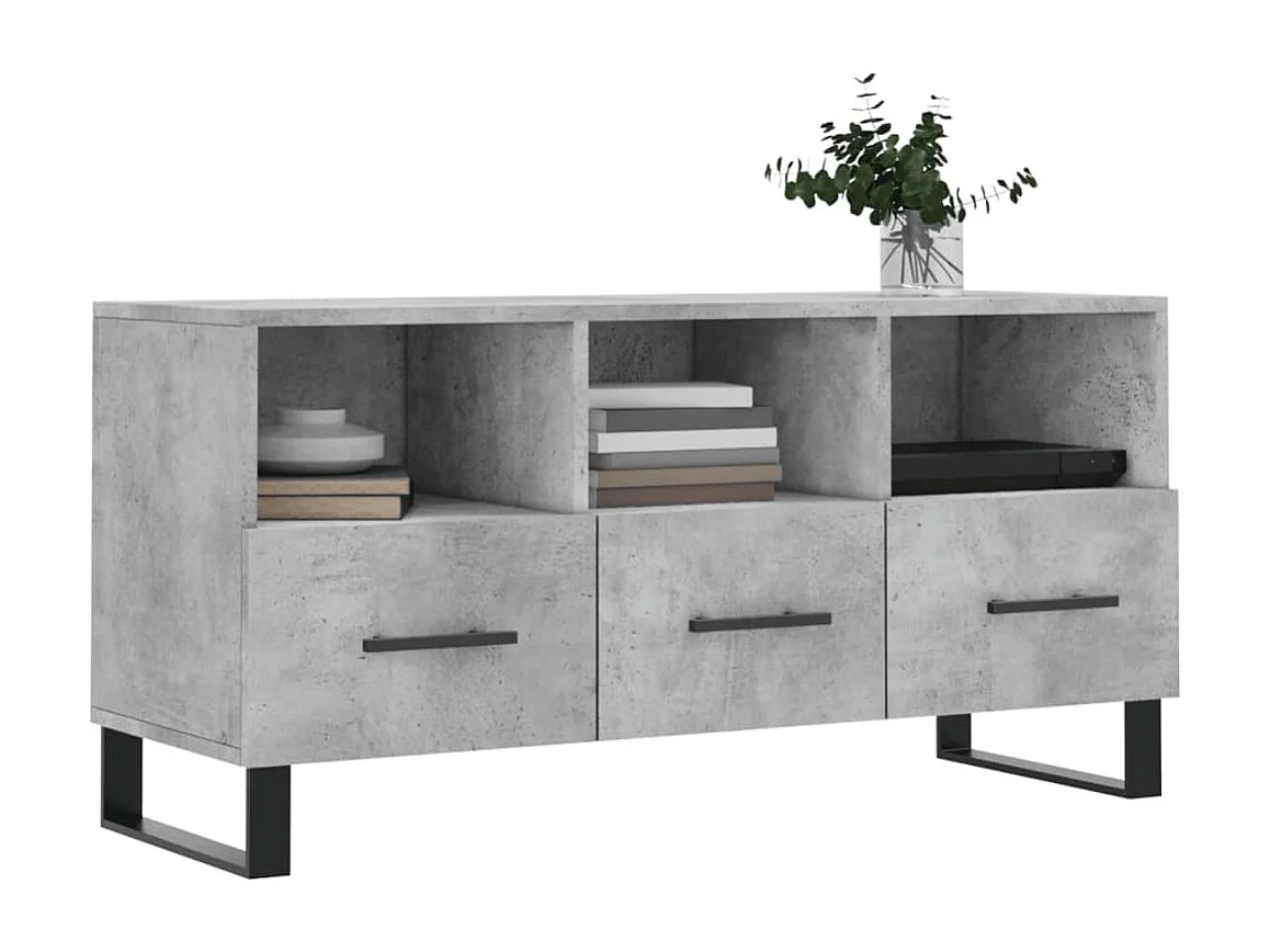 Meuble TV gris béton 102x36x50 cm bois d'ingénierie