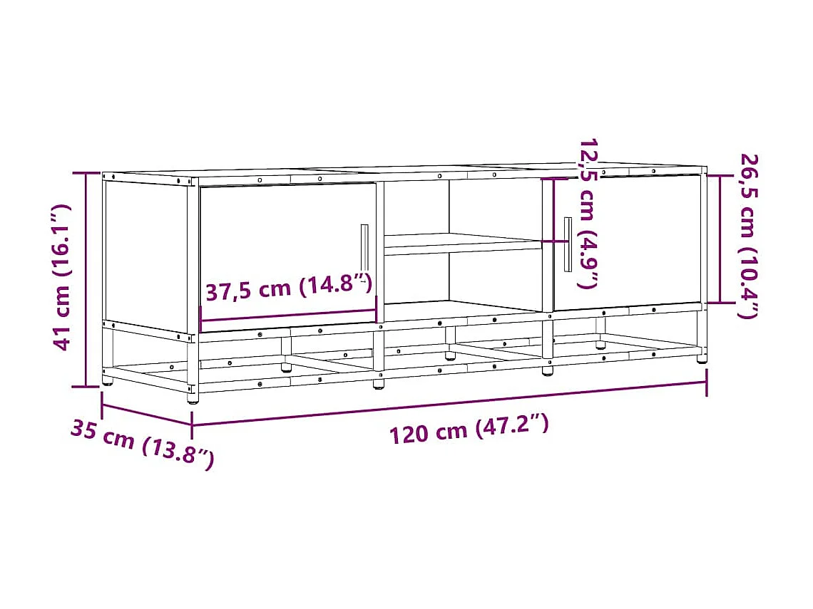 Meuble TV sonoma gris 120x35x41 cm bois d'ingénierie et métal