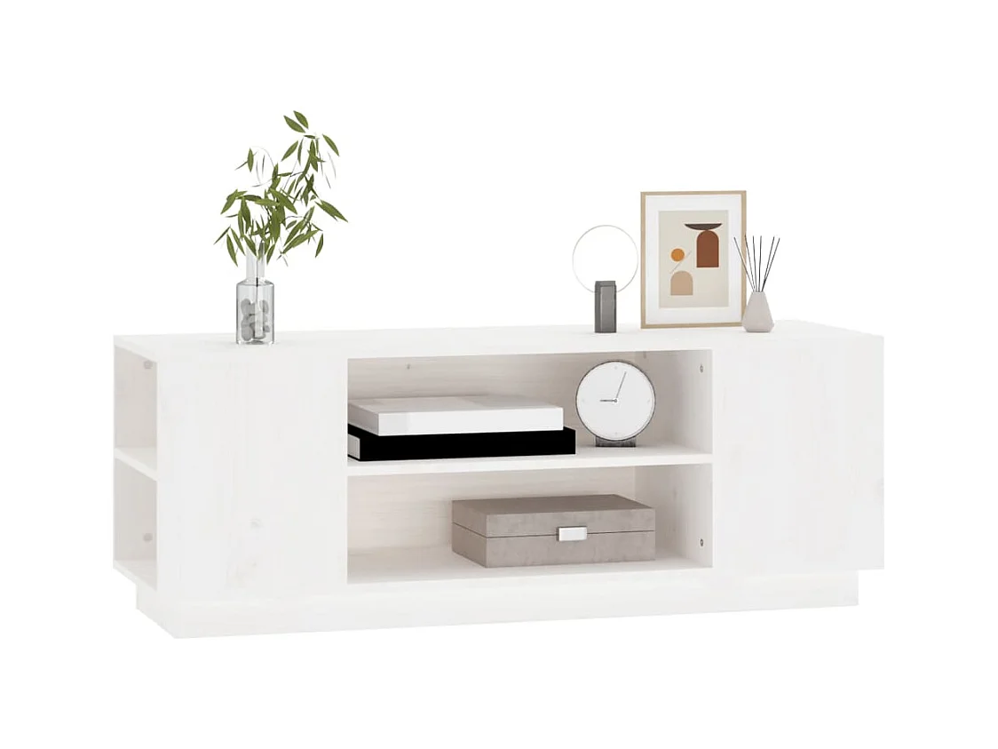 Meuble TV Blanc 110x35x40,5 cm Bois de pin massif