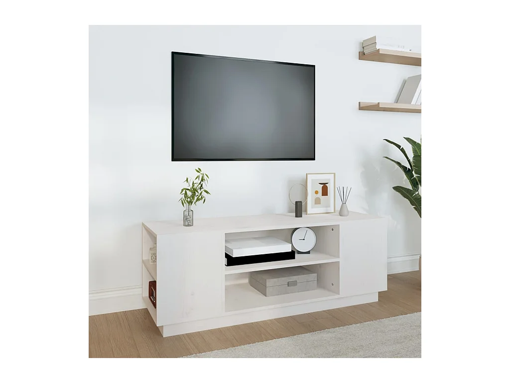 Meuble TV Blanc 110x35x40,5 cm Bois de pin massif
