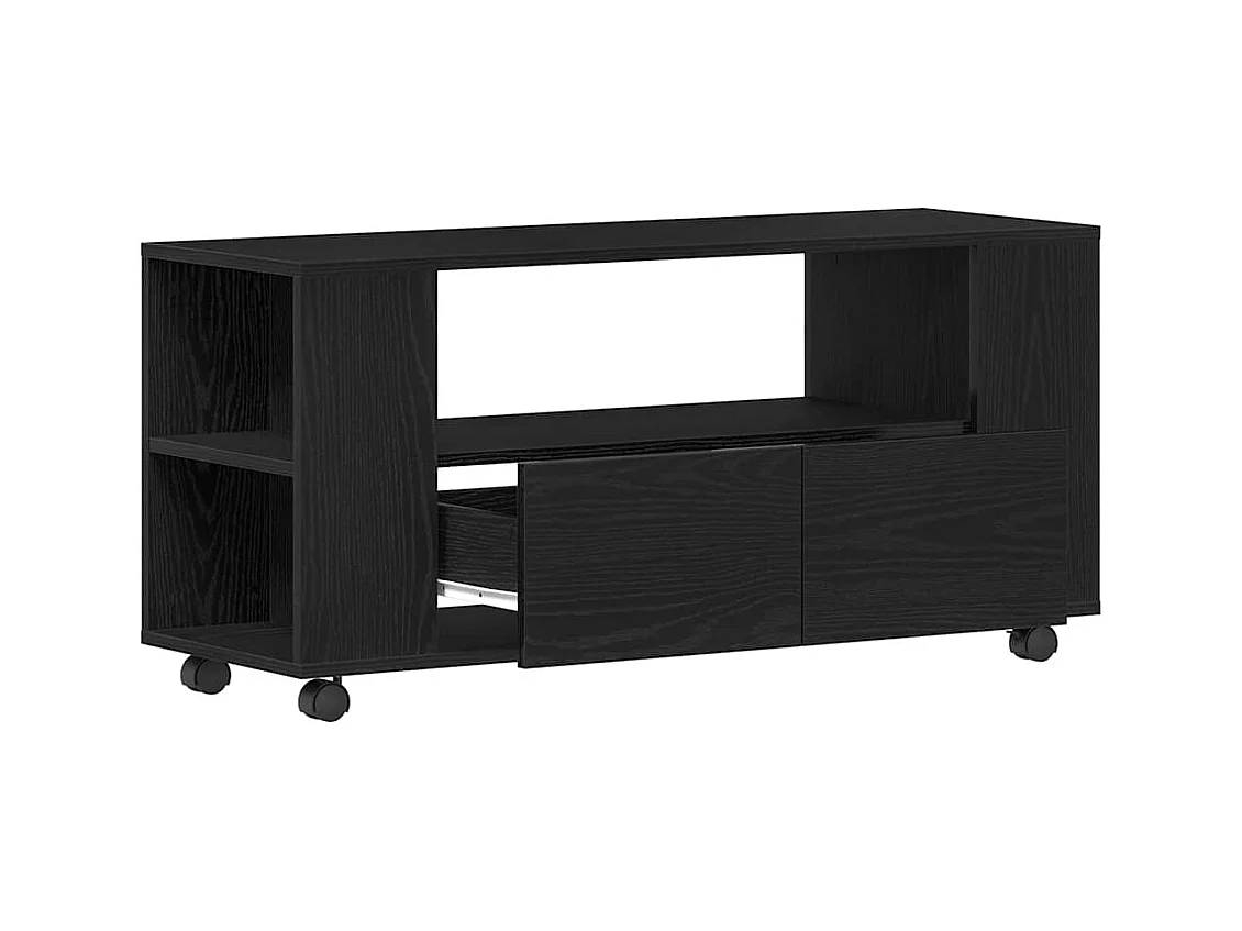 Meuble TV avec roulettes chêne noir bois d'ingénierie