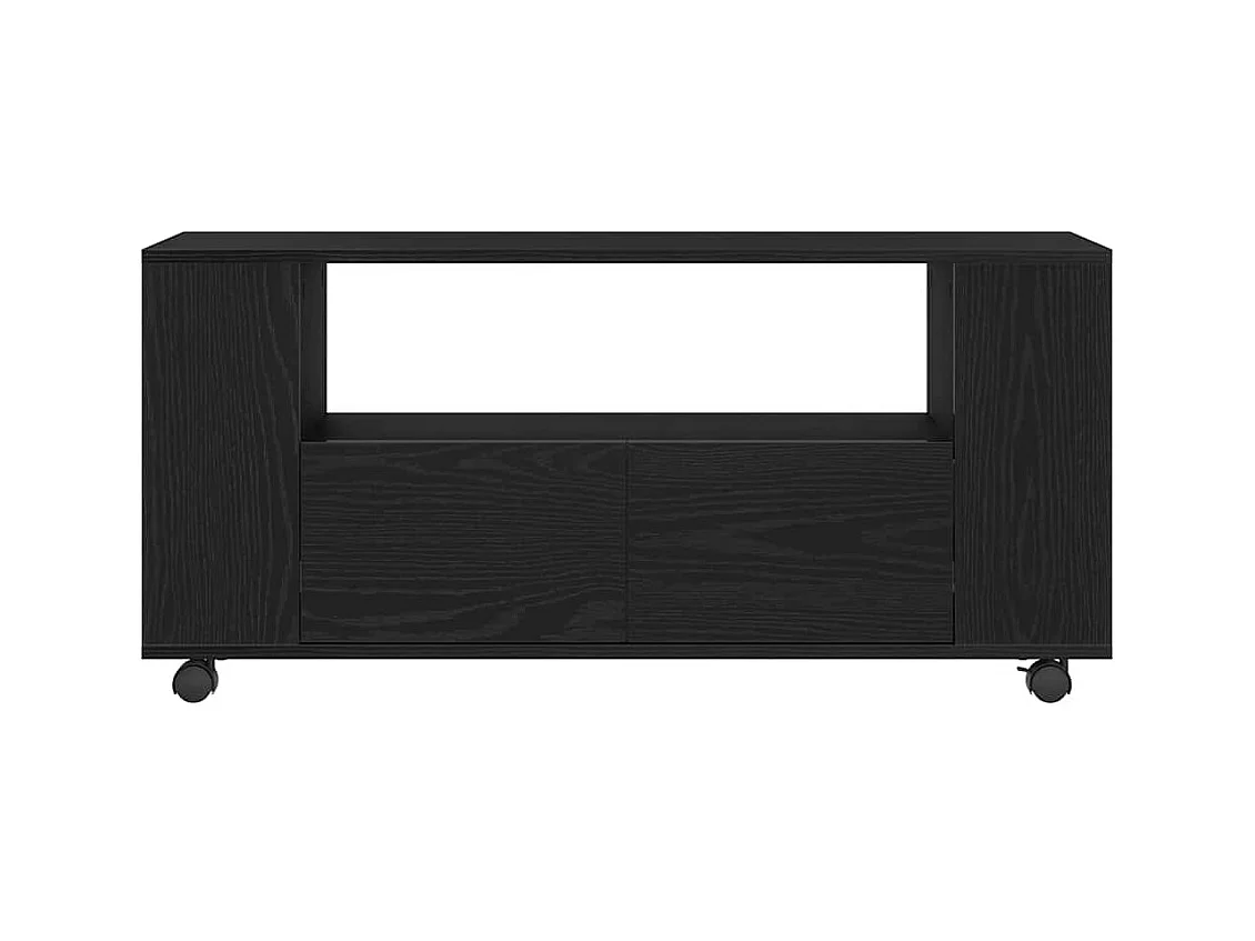 Meuble TV avec roulettes chêne noir bois d'ingénierie