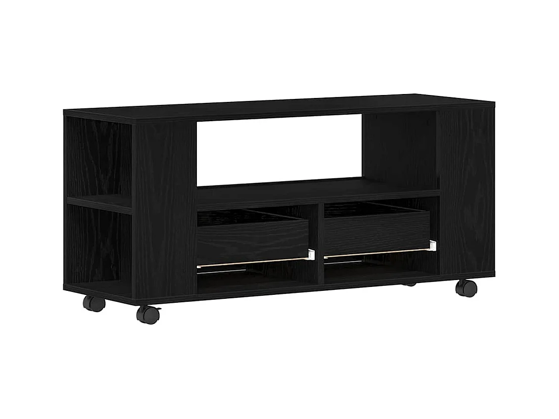 Meuble TV avec roulettes chêne noir bois d'ingénierie