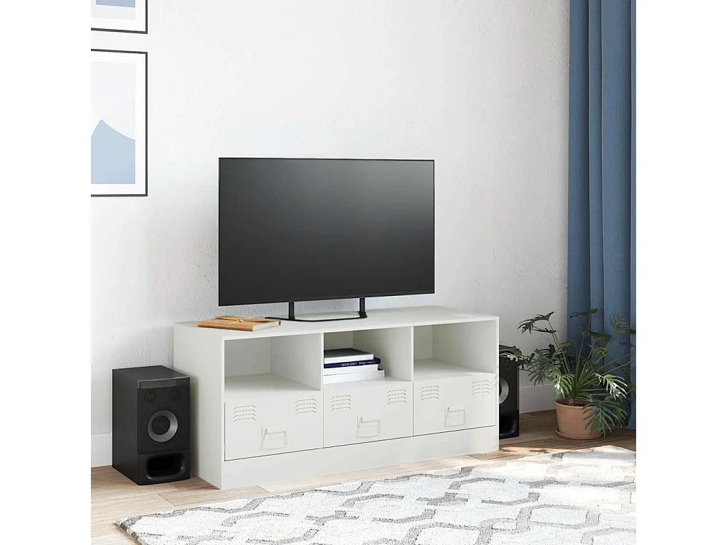 Meuble TV blanc 99x39x44 cm acier