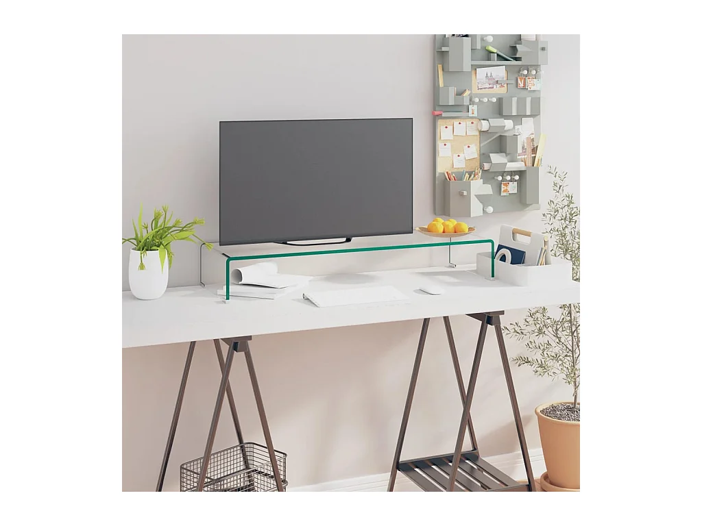 Meuble TV/pour moniteur 90x30x13 cm verre transparent