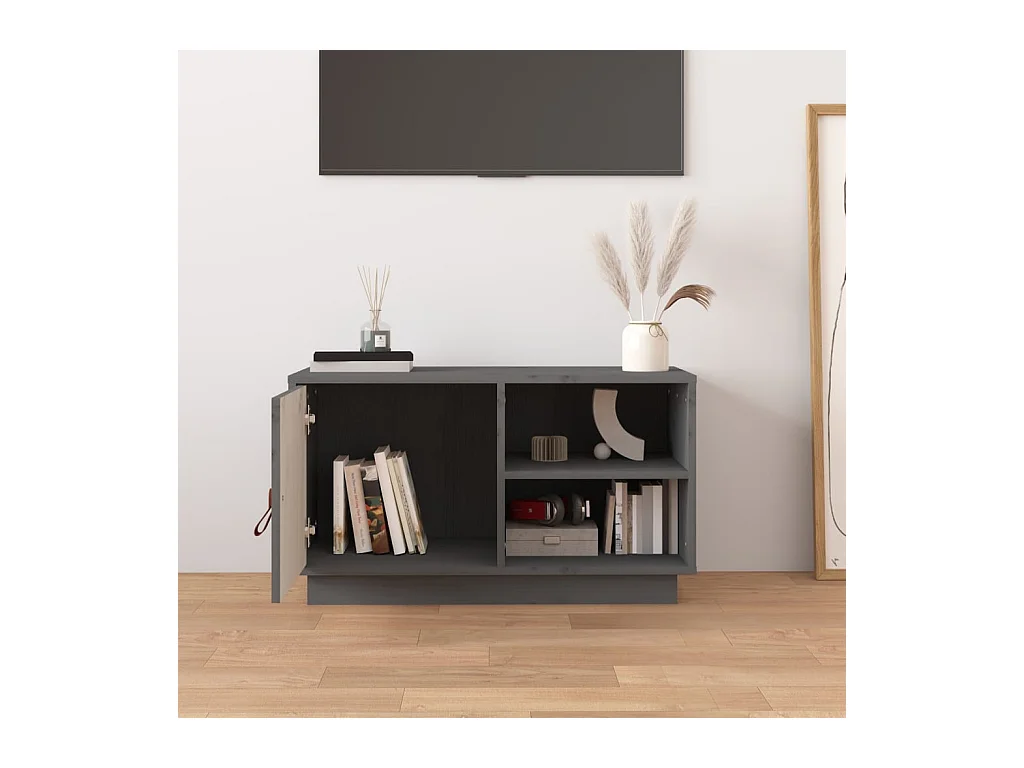 Meuble TV Gris 70x34x40 cm Bois de pin massif